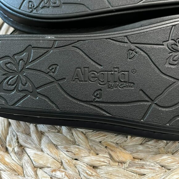 Alegria‎ Vik Black Shimmer Tooled Leather Trellis Sandals Size 10/11 US 41EU - Picture 8 of 10